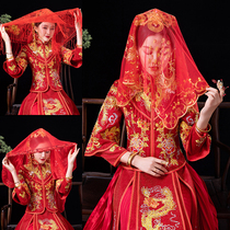 Bride red hijab wedding Chinese style Xiuhe clothing headdress Wedding red mesh gloves Lace translucent headdress