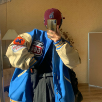 C2 homemade retro American Tide brand couple hip hop baseball uniform thick woolen coat couple loose jacket