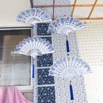 Kindergarten creative hanging hanging jewelry Classroom corridor arrangement Blue and white porcelain folding fan Chinese style handicraft decoration