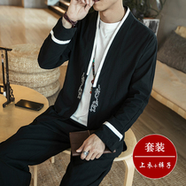 Chinese style mens linen suit Chinese Tang suit Youth Han Suit Retro style Lay suit Tea suit Buddhist Zen suit tide