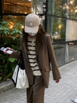 Halo nini brown curry suit jacket 2021 new spring and autumn Korean version Joker loose suit jacket women
