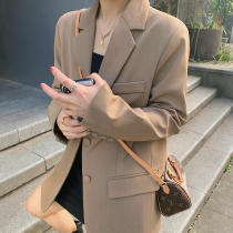 Halo nini Western suit jacket 2022 new autumn fit Han version loose 100 hitch brown casual suit jacket woman