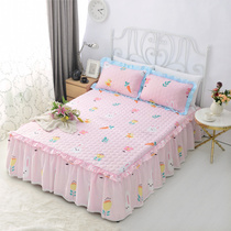 Padded lace bed skirt 1 5 Pure cotton thickened lace bedspread cotton single piece 1 8 non-slip flying edge bed cover three-piece set