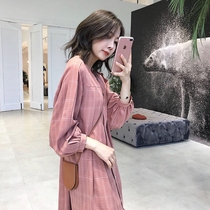 European station 2021 new autumn dress female first love long skirt over the knee plaid temperament seaside holiday beach skirt