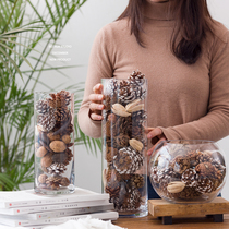 Natural Dried Fruit Glass Bottle Set Creative Desktop Ornament Decoration Pine Cone Package Dried Flower DIY Dried Fruit Ornament Homestay