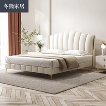 Winter Bears light luxury zhen leather bed designer red ins Wind Nordic modern master bedroom Double 1 8 meters high-end wedding bed