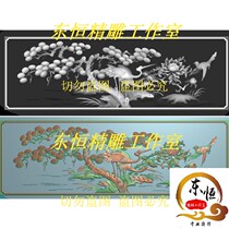 Fine carved map grayscale relief map pine crane landscape peony Four Seasons flowers and birds in the back plate