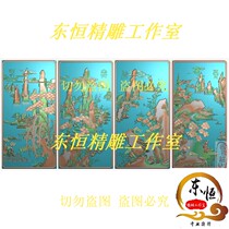 Jingcarved map landscape Pavilion Ruyi sofa back spring summer autumn and winter bookcase door Bozu wooden carving relief jdp
