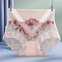 4 Chinese style antibacterial sexy lace side panties high waist incognito breathable pure cotton belly floral briefs