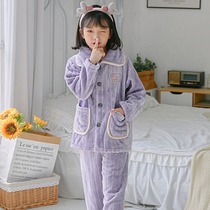 Children's pajamas autumn and winter flannel boys and girls padded cute baby coral fleece home suit
