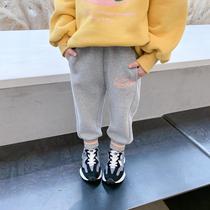 Childrens pants girls sports sweatpants baby foreign style casual pants thickened leggings trousers and velvet autumn and winter new trend
