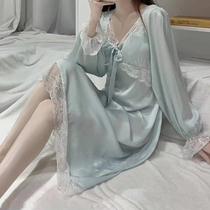 Silk pajamas women spring and autumn summer 2022 new high-end sense of net red ice silk long waist nightdress homewear