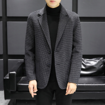 Light luxury double-sided cashmere coat mens short woolen bird suit casual Chandon Korean version of slim coat tide