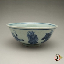Late Qing Dynasty Republic of China folk kiln fired Blue and White eight fairy bowl antique collection antique antique porcelain hand-painted ornaments