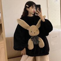 Cute animal lantern sleeve sleeved pajamas female 2021 new can wear autumn and winter padded pajamas home clothes two-piece set