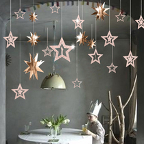 Middle Autumn Festival Decoration Scene Arrangement Mobile Phone Store Jewelry Store Door Face Ceiling Decorations Hollowed-out Star Pendant Accessories