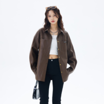 NTOT original Korean fashion brand neutral long-sleeved coffee color wild cool autumn retro old washed leather shirt jacket