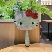 Handmade diamond-encrusted portable mirror cartoon cat cute cat cosmetic mirror mirror women's fashion KT cat handle mirror