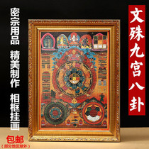 Tibetan Buddhist supplies Manjusri Nine Palace Gossip Thangka photo frame painting wall decoration hanging picture HD with photo frame