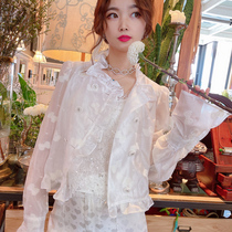  Miss Luxury“Modern trend”Summer jacquard ruffle long sleeve bolero jacket womens sunscreen clothes