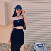 Irregular split half skirt fashion two-piece womens summer Net red casual set tube chest vest top tide