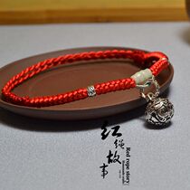 Ancient method to ward off evil sterling silver ancient wind Palace Bell lovers red rope Bell anklet men Water sound Bell weaving womens foot rope