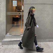 Design sense windbreaker womens long 2021 new high-end temperament ancient hanging simple retro Hepburn wind jacket