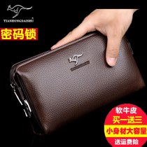 Theft-proof coded lock leather mens handbags Bull Leather Wallet Large-capacity Mens Hands Bag Business Casual Hand Grip bag