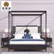 New Chinese shelf bed 1 8 m solid wood four-column bed Modern antique B & B Inn Master bedroom double bed