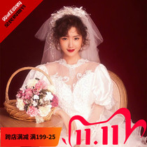 80 s Gangfeng retro beads head yarn Bride wedding photo headgear wedding photography building with makeup model accessories