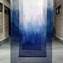 Custom silk gauze hanging curtain handmade blue dyeing art space installation plant dyeing grass and wood dyeing mountain gradient curtain