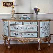 European champagne color entrance cabinet French semicircular decorative cabinet Bedroom TV cabinet American flower and bird painted dining side cabinet
