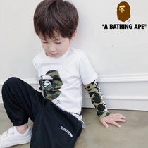 Japanese bape childrens clothing boys autumn suit camouflage cotton long sleeve children fake two-piece T-shirt overalls Tide brand
