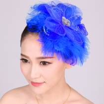 Dance headdress feather Latin women's square stage performance headdress aerobics headdress big pendulum Yangko red