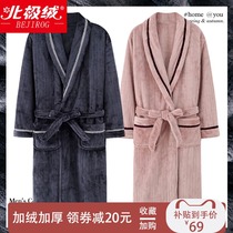 Autumn and winter coral velvet couple robe mens long bathrobe female flannel plus velvet padded pajamas winter