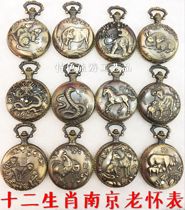 Large zodiac old pocket watch Vintage memorial collection Tourbillon watch Green bronze pocket watch Mens and womens fashion watch