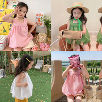 Qiqi Tong Cang childrens 3-color halter shirt girl Summer new cute little vest baby sleeveless shirt