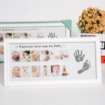 Moe Ji baby hand foot print 12 months growth birthday commemorative photo frame homemade baby little feet one year old gift