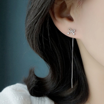 925 pure silver bow tie long ear line expats face slim earrings 2022 New tide womens earrings surreal-Soulder