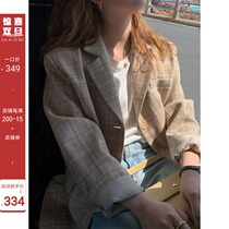 (Spot) im to homemade milk curry plaid coat women autumn and winter loose wool suit collar woolen jacket