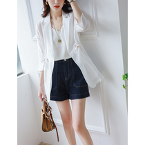 Corn high-end summer new comfortable breathable shade silk gloss Tencel suit jacket sunscreen shirt thin female