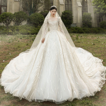 Rental master wedding dress 2021 New temperament French bride small starry sky long sleeve autumn tailing rental