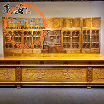 Solid wood furniture Golden silk Nanmu carved dragon Chinese antique solid wood boss table atmospheric presidents desk and chair Mahogany fine