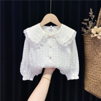 Girl Shirt 2022 New Spring Autumn Ocean Doll Collar Blouse 3 Year 4 Little Girl White Long Sleeve Flap shirt