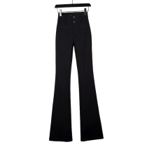 2022 Summer New Row Button Black Two Buttons High Waist Display Slim Cog Elasticity Lengthened Retro Women Microhorn Women Pants