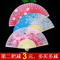 Chinese style retro fan female folding fan ancient fan cheongsam classical Silk small silk fan portable tassel