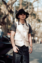 Imported primary color full vegetable tanned first layer cowhide vest Leather horse clip Multi-pocket slim hunting suit fw version fruit button