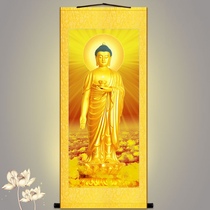Amitabha Golden Statue portrait hanging painting Buddhism worship painting Buddhism painting Buddhism Temple junction painting decorative painting scroll painting