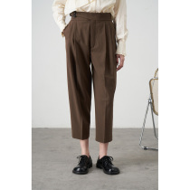 LAN VIVIER Asymmetric high-rise tapered trousers Belt buckle Straight leg-not-picking commuter 9-point pants