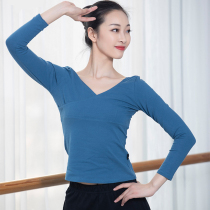 Modern dance clothing adult art school art test students duo cotton long sleeve top practice clothing yoga clothing Big V collar